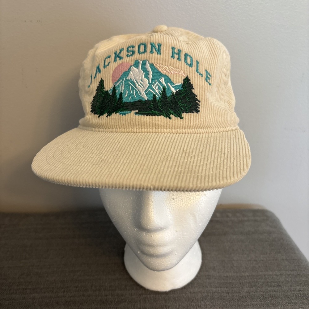 Mighty Fine Corduroy Baseball Cap Jackson Hole Wyoming Embroidered Beige